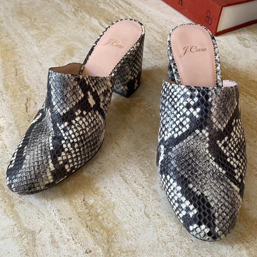 J. Crew Sophie Snakeskin Mule Shoes